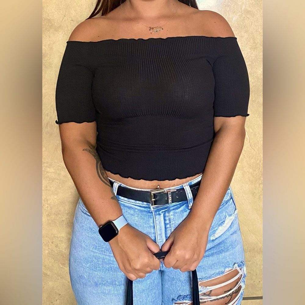 Black Fitted Off The Shoulder Shirt